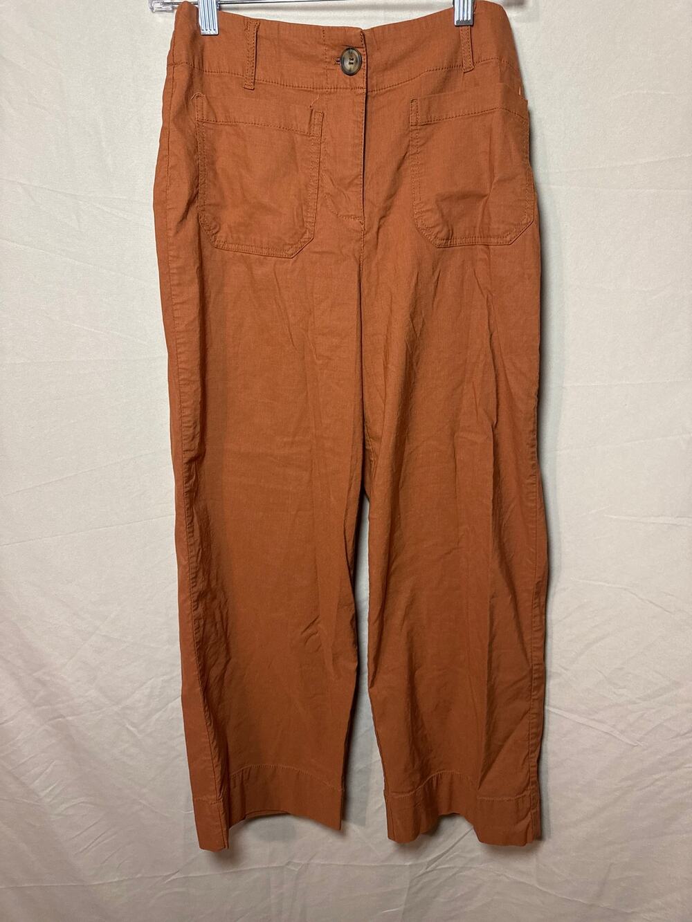 Nicole Miller New York Brown Wide Leg Pants Size 2 Cotton Linen Blend